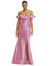 Off-The-Shoulder Ruffle Neck Satin Trumpet Gown - D836 - Powder Pink