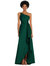 One-Shoulder Satin Gown With Draped Front Slit And Pockets - D831  - Hunter Green