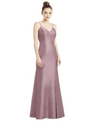 Open-Back Bow Tie Satin Trumpet Gown - D780 - Dusty Rose