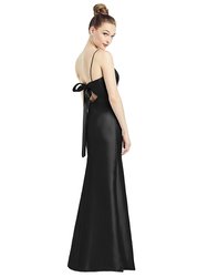 Open-Back Bow Tie Satin Trumpet Gown - D780