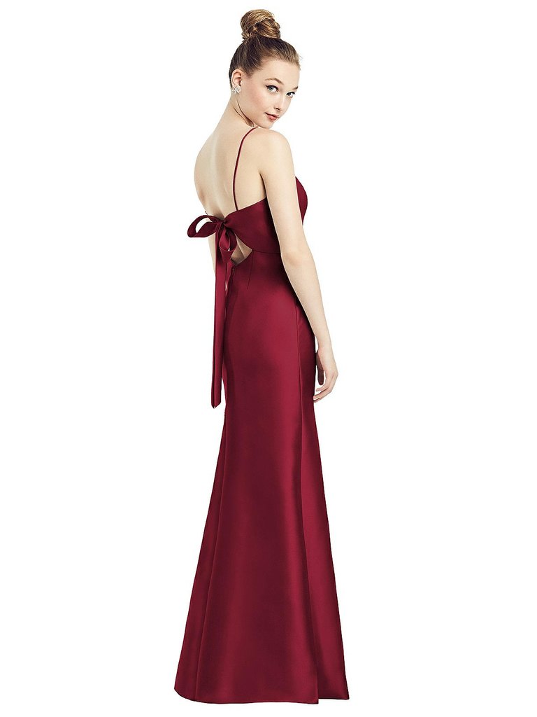 Open-Back Bow Tie Satin Trumpet Gown - D780