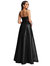 Open Neckline Cutout Satin Twill A-Line Gown with Pockets - D840