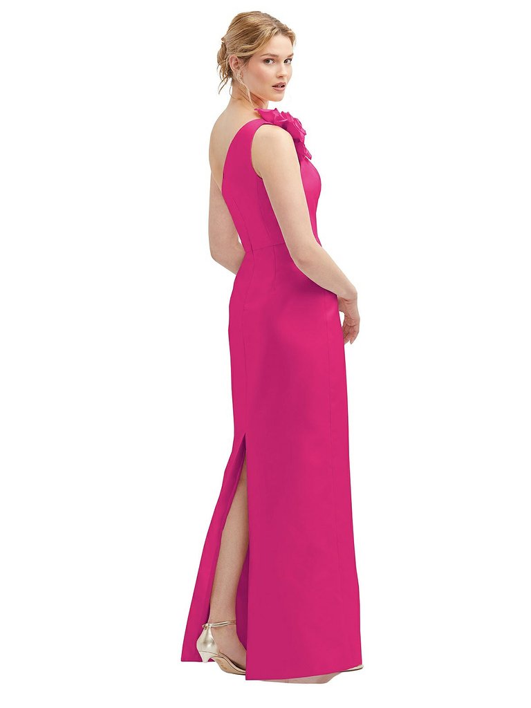 Oversized Flower One-Shoulder Satin Column Dress - D850