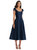 Puff Cap Sleeve Full Skirt Satin Midi Dress - D798  - Midnight Navy