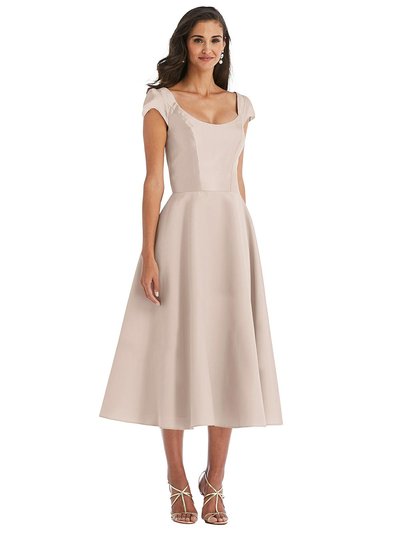 Alfred Sung Puff Cap Sleeve Full Skirt Satin Midi Dress - D798  product