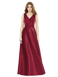 Sleeveless A-Line Satin Dress With Pockets - D754 - Burgundy