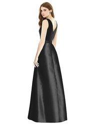 Sleeveless A-Line Satin Dress With Pockets - D754