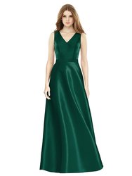 Sleeveless A-Line Satin Dress With Pockets - D754 - Hunter Green