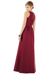 Sleeveless Keyhole Back Satin Maxi Dress - D707