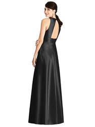Sleeveless Open-Back Pleated Skirt Dress with Pockets - D747