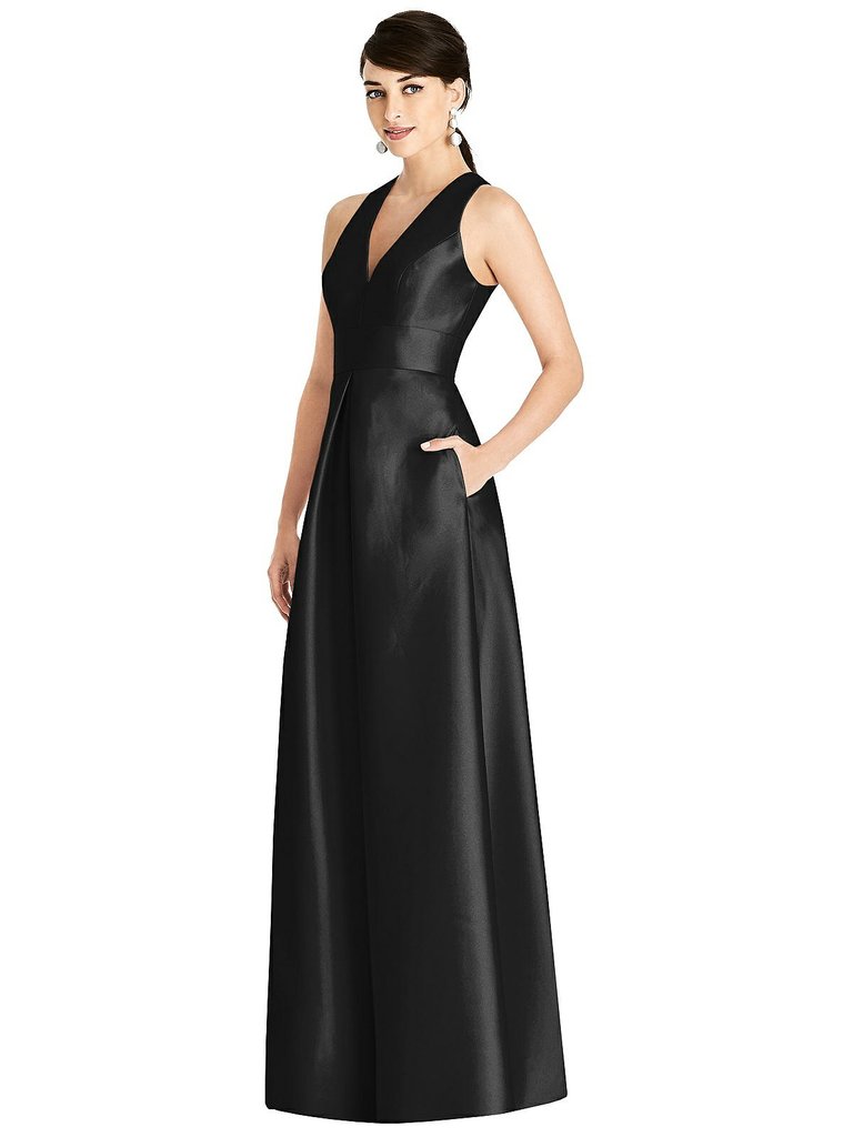 Sleeveless Open-Back Pleated Skirt Dress with Pockets - D747 - Black