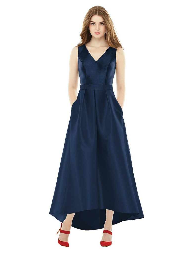 Sleeveless Pleated Skirt High Low Dress with Pockets - D723 - Midnight Navy
