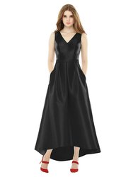 Sleeveless Pleated Skirt High Low Dress with Pockets - D723 - Black