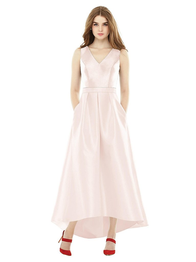 Sleeveless Pleated Skirt High Low Dress with Pockets - D723 - Blush