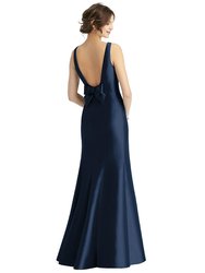 Sleeveless Satin Trumpet Gown with Bow at Open-Back - D770