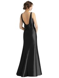 Sleeveless Satin Trumpet Gown with Bow at Open-Back - D770