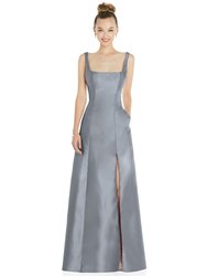 Sleeveless Square-Neck Princess Line Gown With Pockets - D826 - Platinum