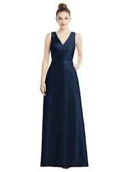 Sleeveless V-Neck Satin Dress with Pockets - D778 - Midnight Navy