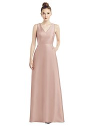 Sleeveless V-Neck Satin Dress with Pockets - D778 - Toasted Sugar