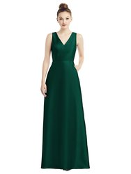 Sleeveless V-Neck Satin Dress with Pockets - D778 - Hunter Green