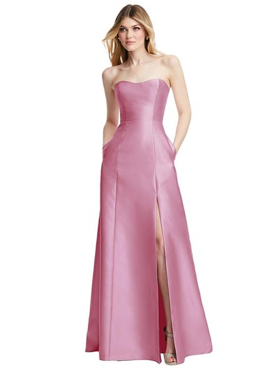 Alfred Sung Strapless A-line Satin Gown With Modern Bow Detail - D842 product