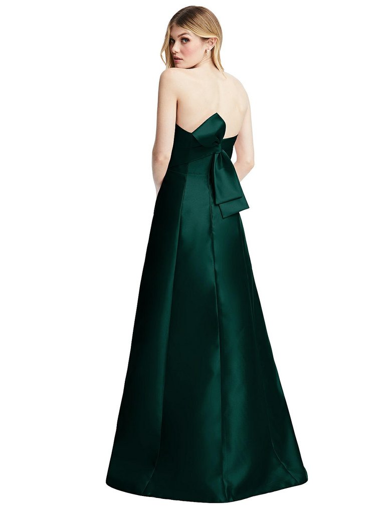 Strapless A-line Satin Gown With Modern Bow Detail - D842