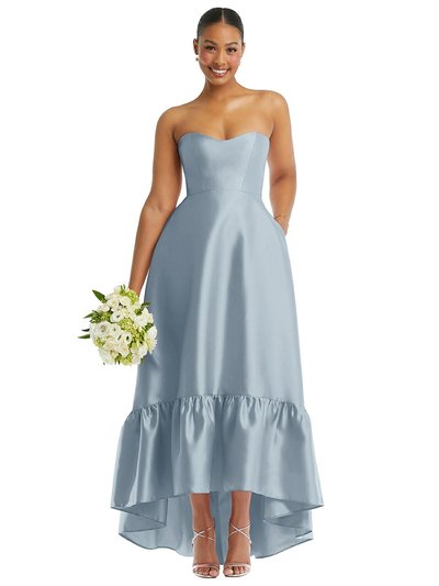 Alfred Sung Strapless Deep Ruffle Hem Satin High Low Dress With Pockets - D838 product
