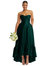 Strapless Deep Ruffle Hem Satin High Low Dress With Pockets - D838 - Evergreen