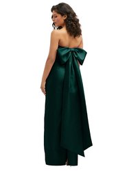 Strapless Draped Bodice Column Dress With Oversized Bow - D856