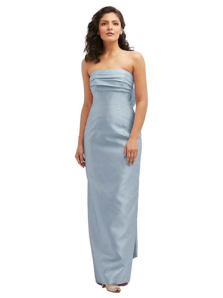 Strapless Draped Bodice Column Dress With Oversized Bow - D856 - Mist