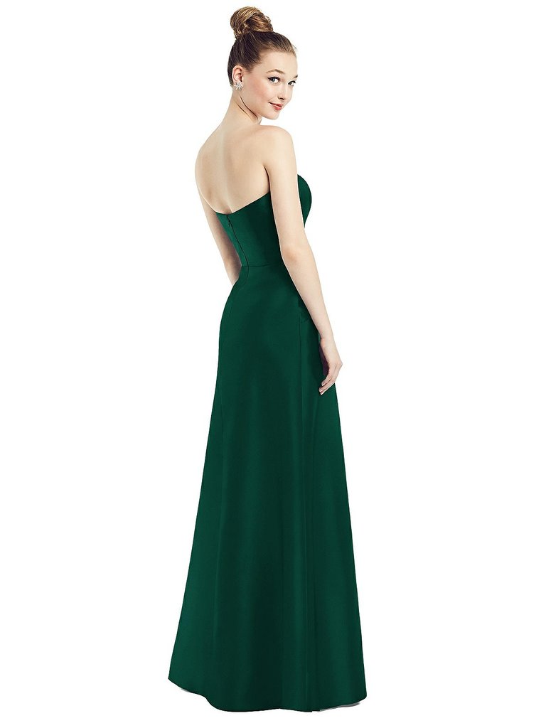 Strapless Notch Satin Gown with Pockets - D774