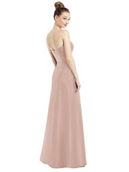 Strapless Notch Satin Gown with Pockets - D774