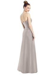 Strapless Notch Satin Gown with Pockets - D774