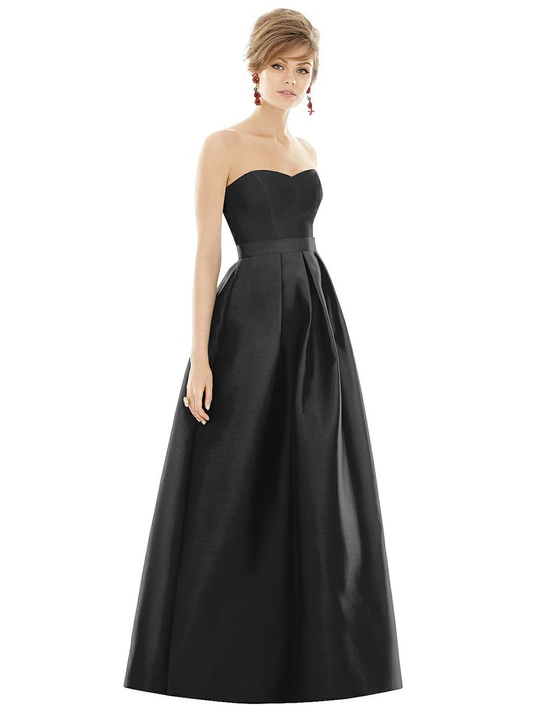 Strapless Pleated Skirt Maxi Dress With Pockets - D755 - Black