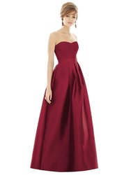 Strapless Pleated Skirt Maxi Dress With Pockets - D755 - Burgundy