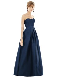 Strapless Pleated Skirt Maxi Dress With Pockets - D755 - Midnight Navy