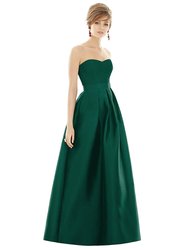 Strapless Pleated Skirt Maxi Dress With Pockets - D755 - Hunter Green