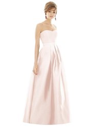 Strapless Pleated Skirt Maxi Dress With Pockets - D755 - Blush