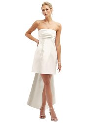 Strapless Satin Column Mini Dress With Oversized Bow - D857 - Ivory