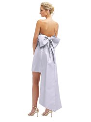 Strapless Satin Column Mini Dress With Oversized Bow - D857