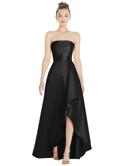 Alfred Sung Strapless Satin Gown With Draped Front Slit And Pockets - D832 product