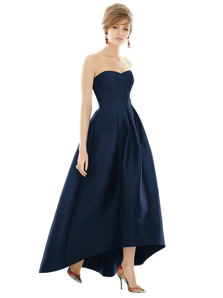 Strapless Satin High Low Dress with Pockets - D699  - Midnight Navy