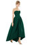 Strapless Satin High Low Dress with Pockets - D699  - Hunter Green