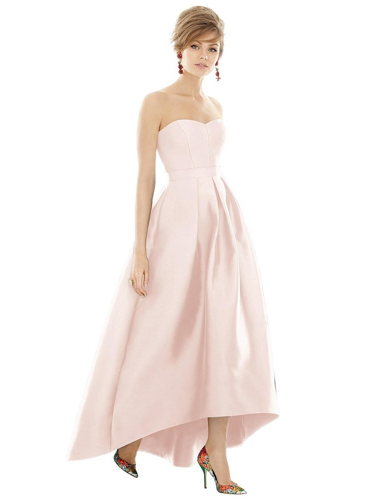 Strapless Satin High Low Dress with Pockets - D699  - Blush