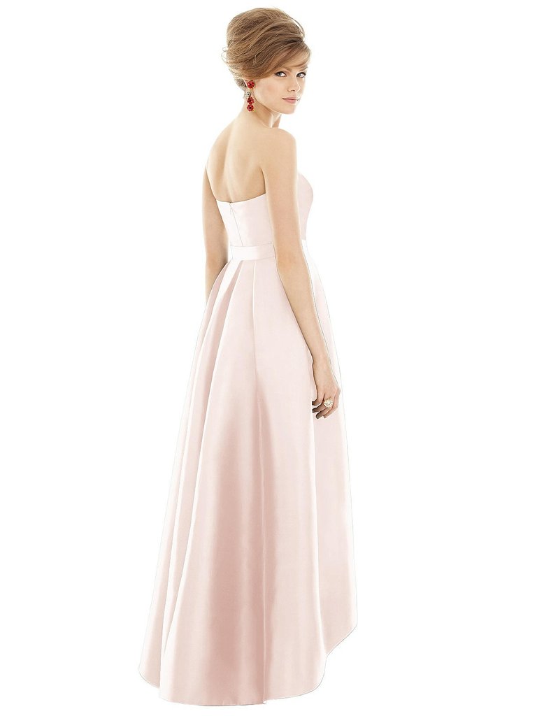 Strapless Satin High Low Dress with Pockets - D699 