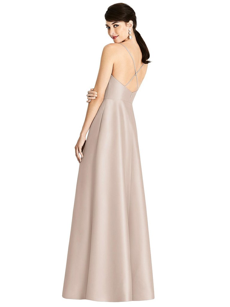 V-Neck Full Skirt Satin Maxi Dress - D750