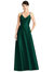 V-Neck Full Skirt Satin Maxi Dress - D750 - Hunter Green