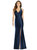 V-Neck Halter Satin Trumpet Gown - D761 - Midnight Navy