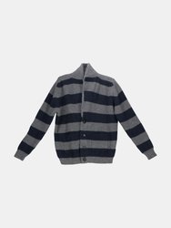 Alfredo Women's Navy / Grey Roicy Ribbed Cardigan Pullover - Navy / Grey