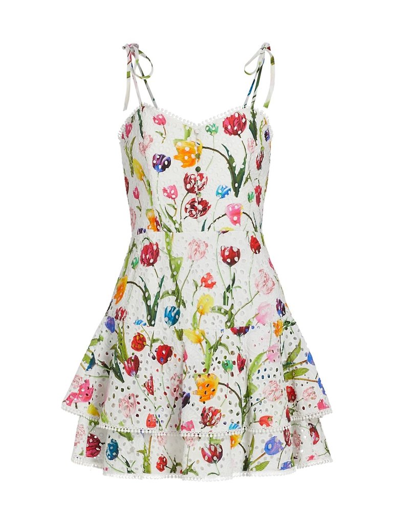 Rosette Sweetheart Neck Ruffle Mini Dress-Kiss My Tulips